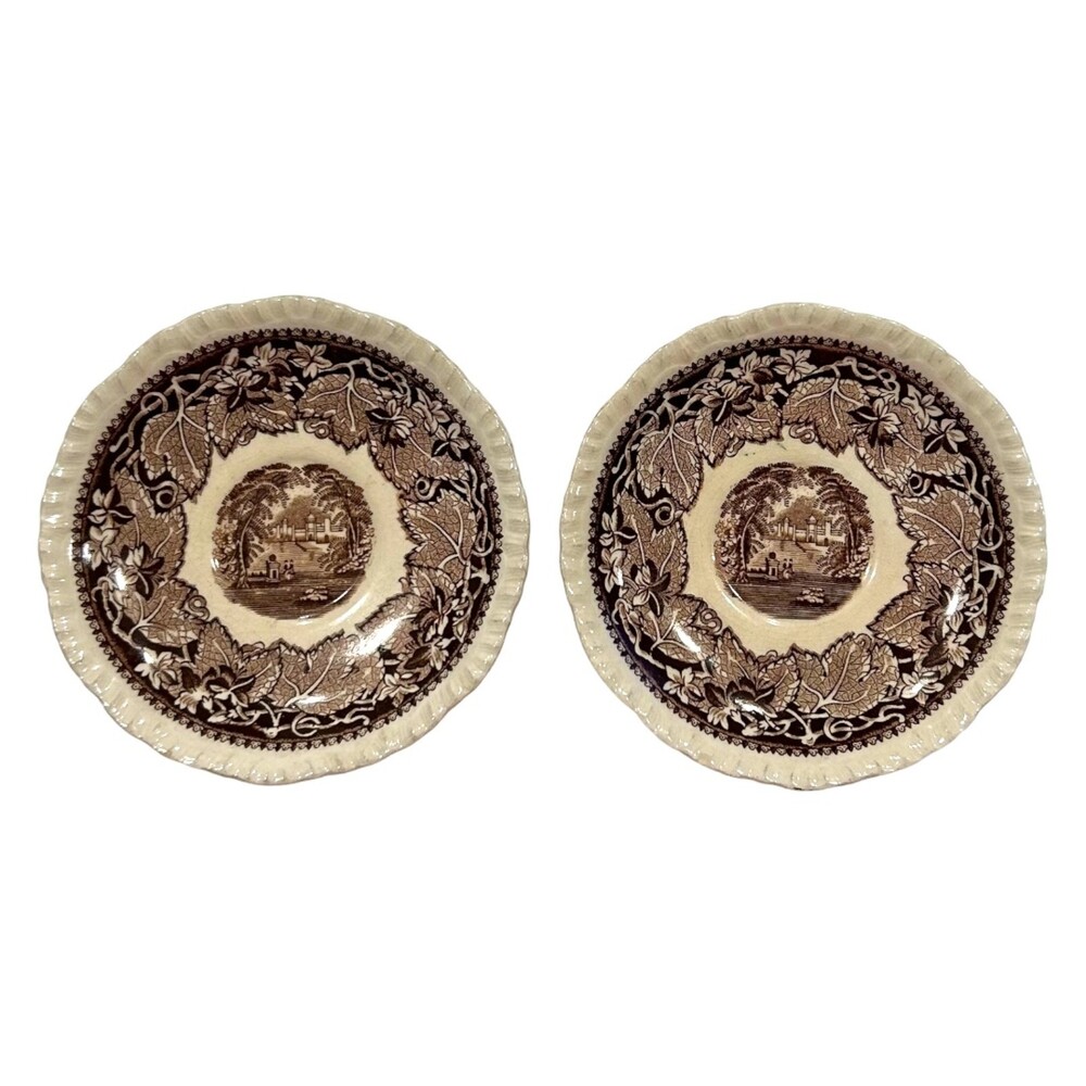 Vintage Mason's Brown Ironstone China Transferware Vista England Saucers (2)